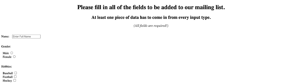 Dynamic Validation of a Form
