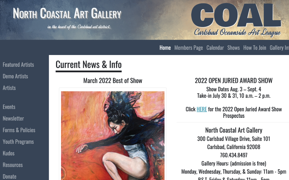 North Coastal Art Gallery Website